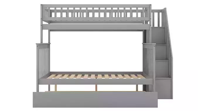 Full Bunk Bed with Trundle and Staircase 3D model