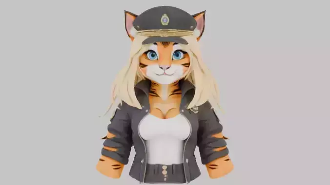 Furry Tigress tiger Bust Girl Anthro 2 Character Pack Low-poly 3D model