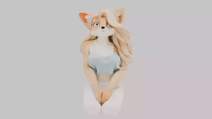 Furry Fox Bust Girl Anthro 2 Character Pack Low-poly 3D model