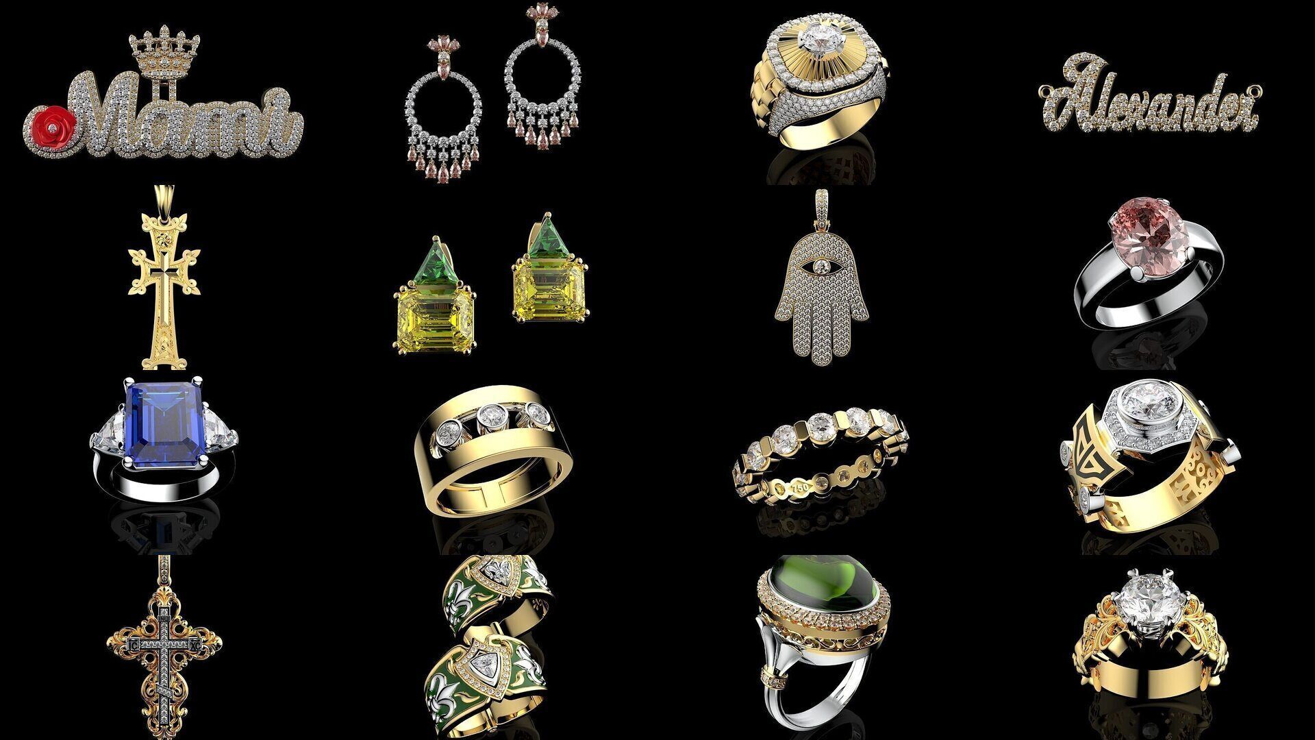 100 3D Jewelry Models Bundle  Rings Pendants Earrings  3D Model Collection_18