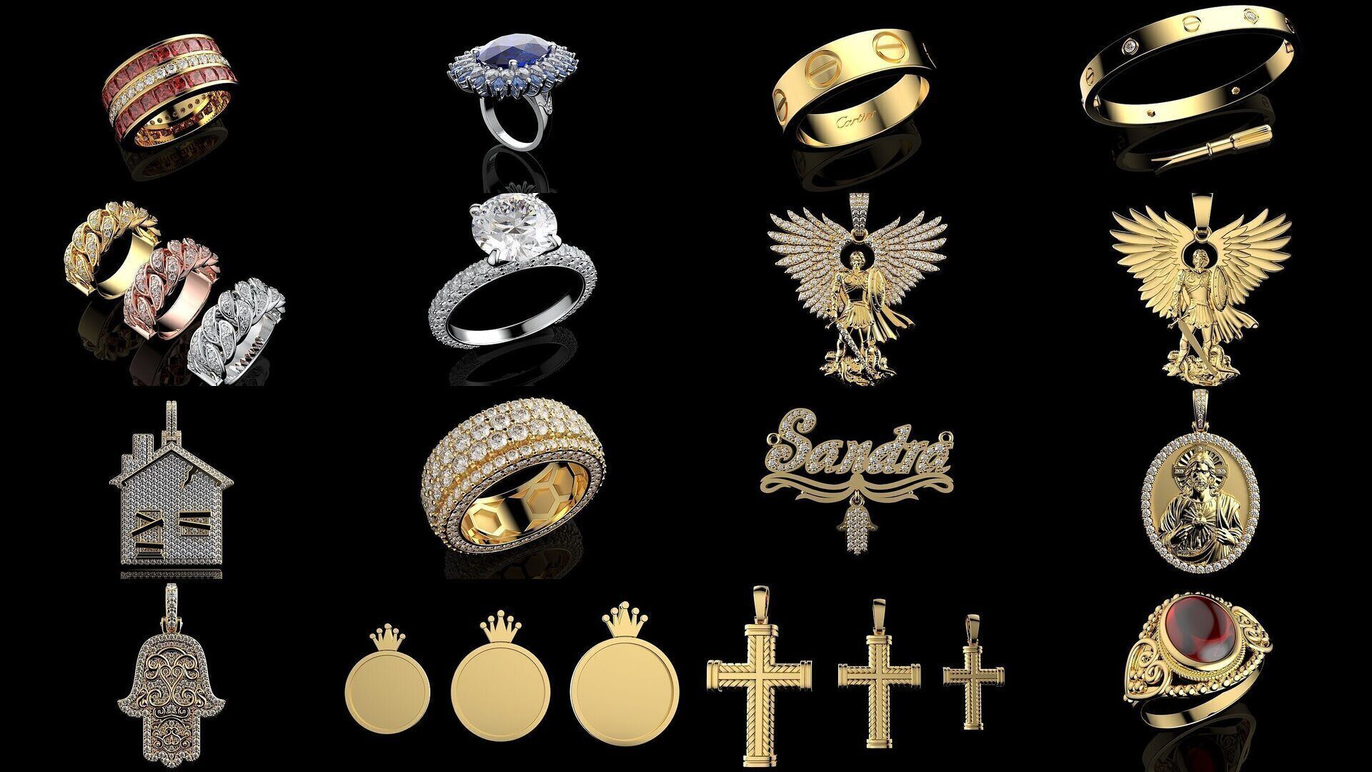 100 3D Jewelry Models Bundle  Rings Pendants Earrings  3D Model Collection_8