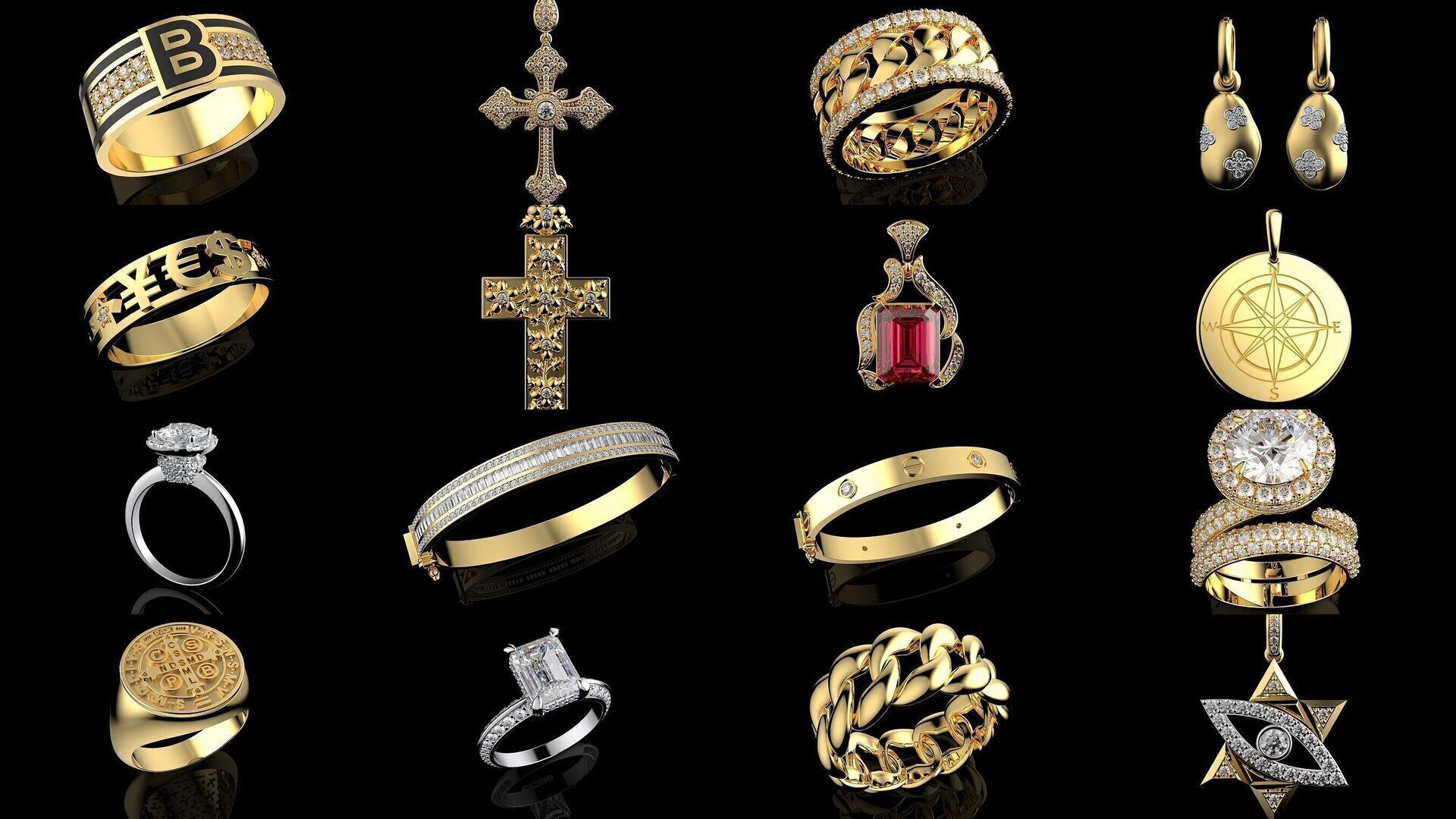 100 3D Jewelry Models Bundle  Rings Pendants Earrings  3D Model Collection_16