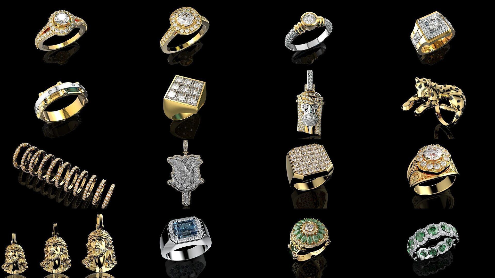 100 3D Jewelry Models Bundle  Rings Pendants Earrings  3D Model Collection_3