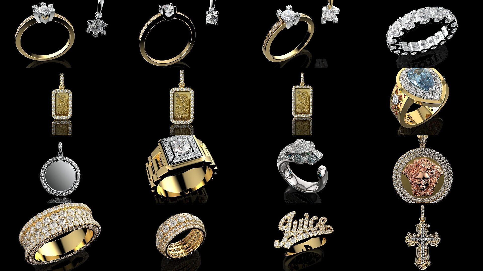 100 3D Jewelry Models Bundle  Rings Pendants Earrings  3D Model Collection_24