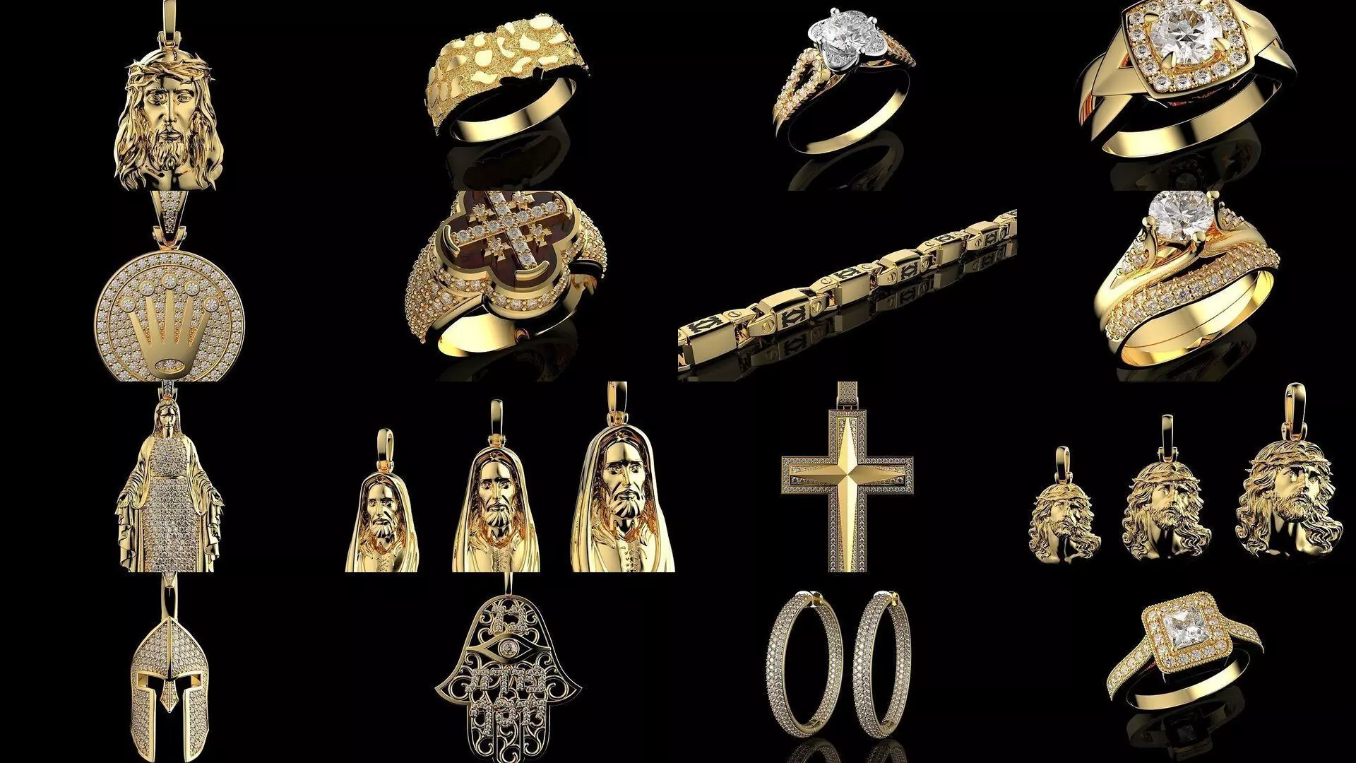 100 3D Jewelry Models Bundle  Rings Pendants Earrings  3D Model Collection_0