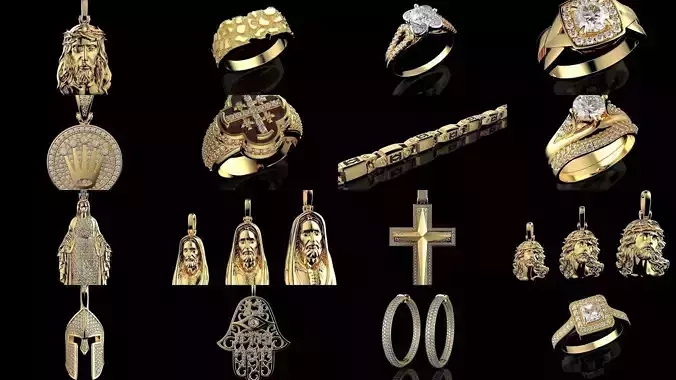 100 3D Jewelry Models Bundle  Rings Pendants Earrings  3D Model Collection