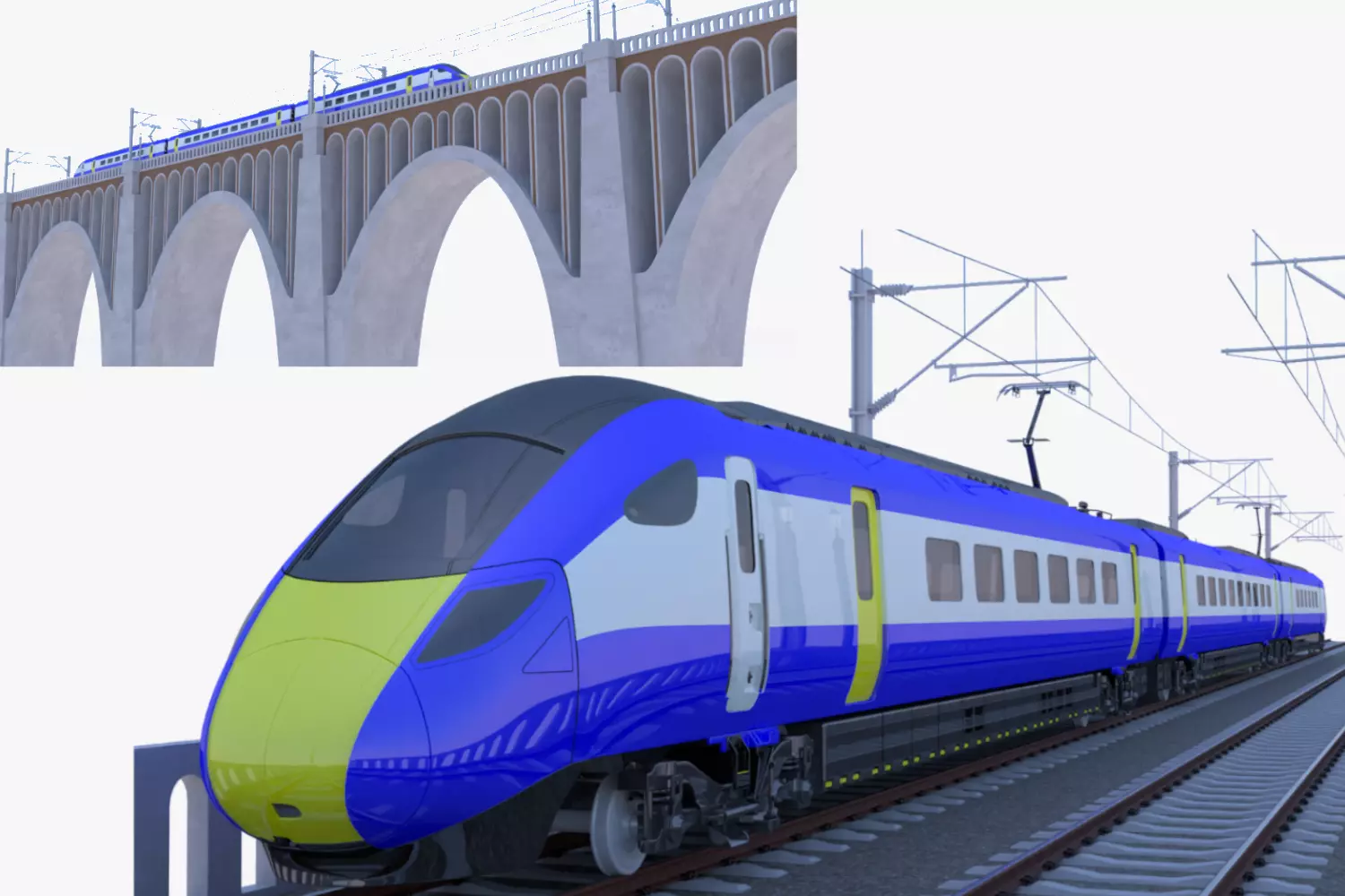 Viaduct with Hitachi Azuma train 3D model_0