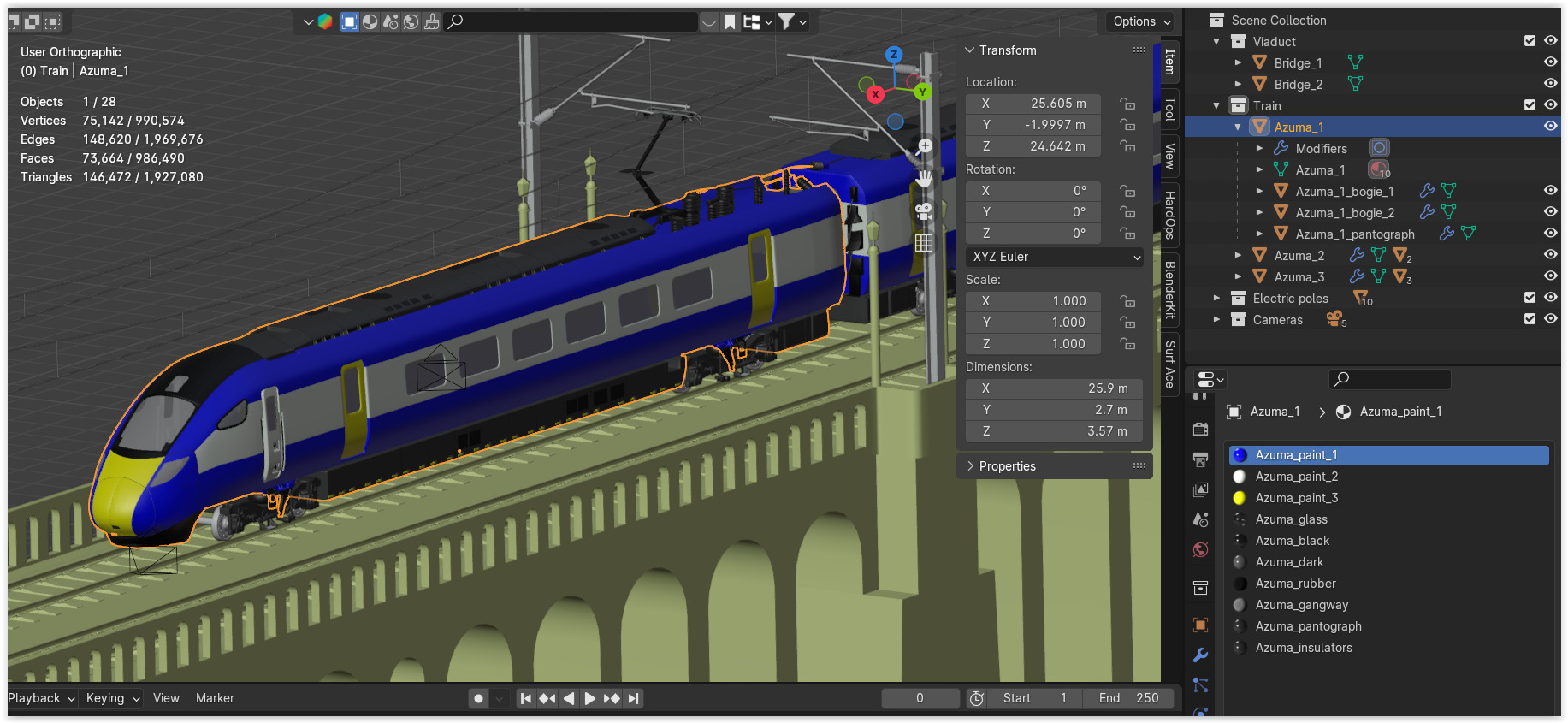 Viaduct with Hitachi Azuma train 3D model_11