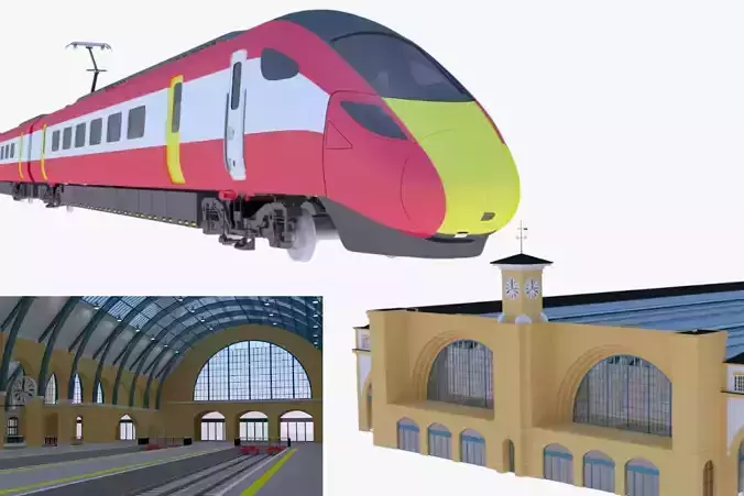 Kings Cross and Hitachi Azuma 3D Model Collection