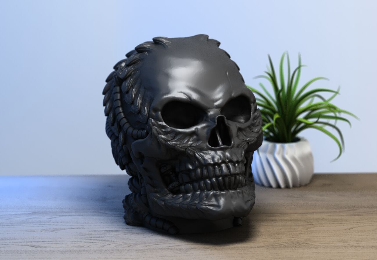 Skull robot dragon Ps5 controller stand Robot skull head  3D print model_3