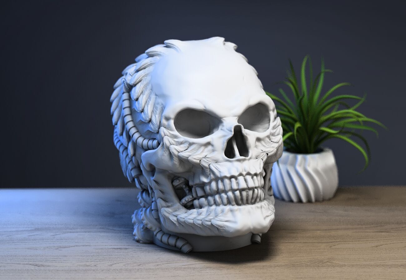 Skull robot dragon Ps5 controller stand Robot skull head  3D print model_1