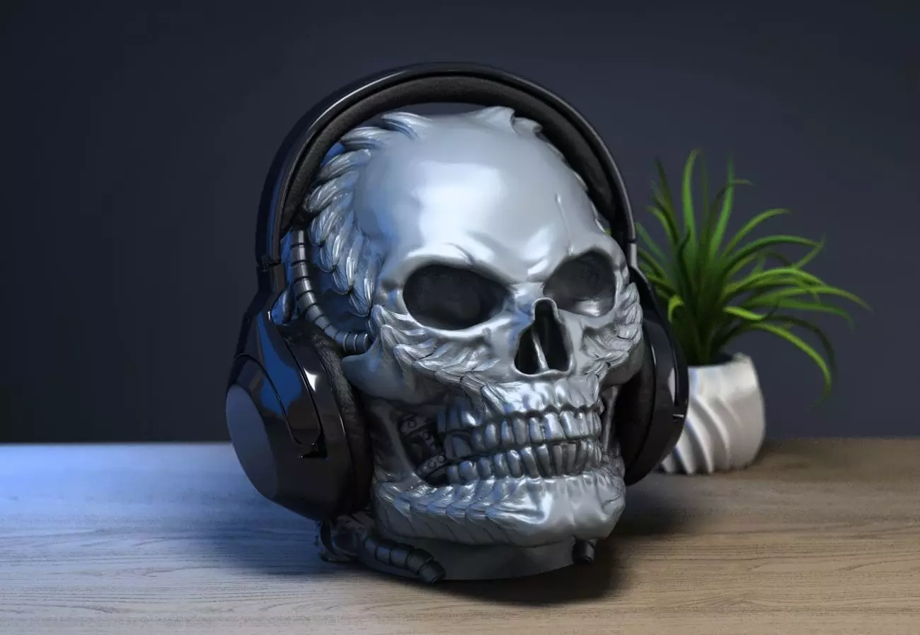 Skull robot dragon Ps5 controller stand Robot skull head  3D print model_0