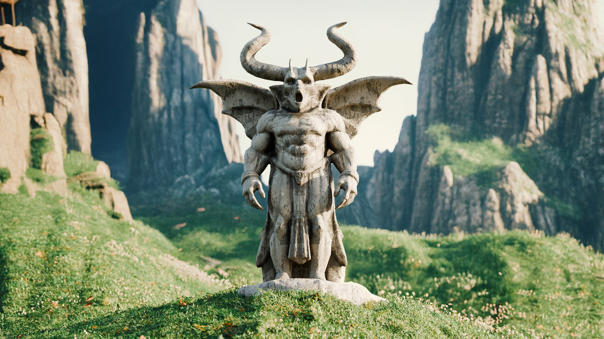 Stone Monster Statue Game-Ready Low-poly 3D model_2
