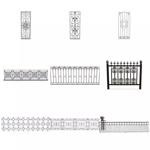 Iron Railing 3D Models 10 Vintage Patterns SKP FBX OBJ STL 3D model