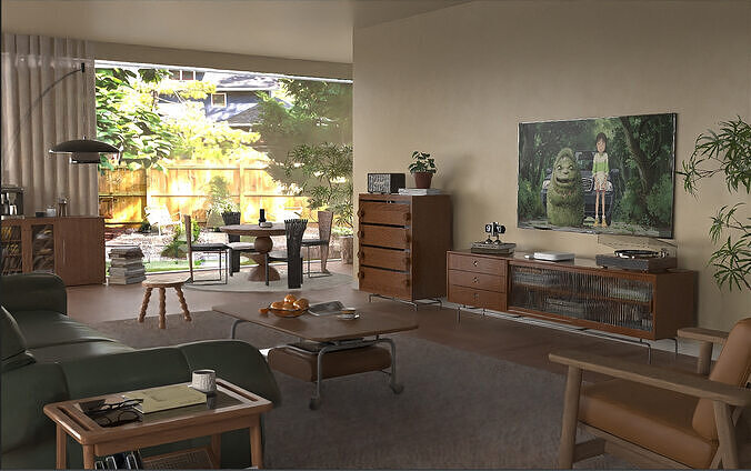 Living room of Mid-century Modern style home furnishings 3D model