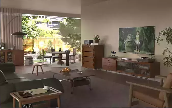 Living room of Mid-century Modern style home furnishings 3D model