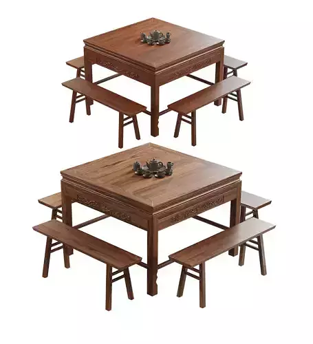 Solid wood dining table and chair 3D model