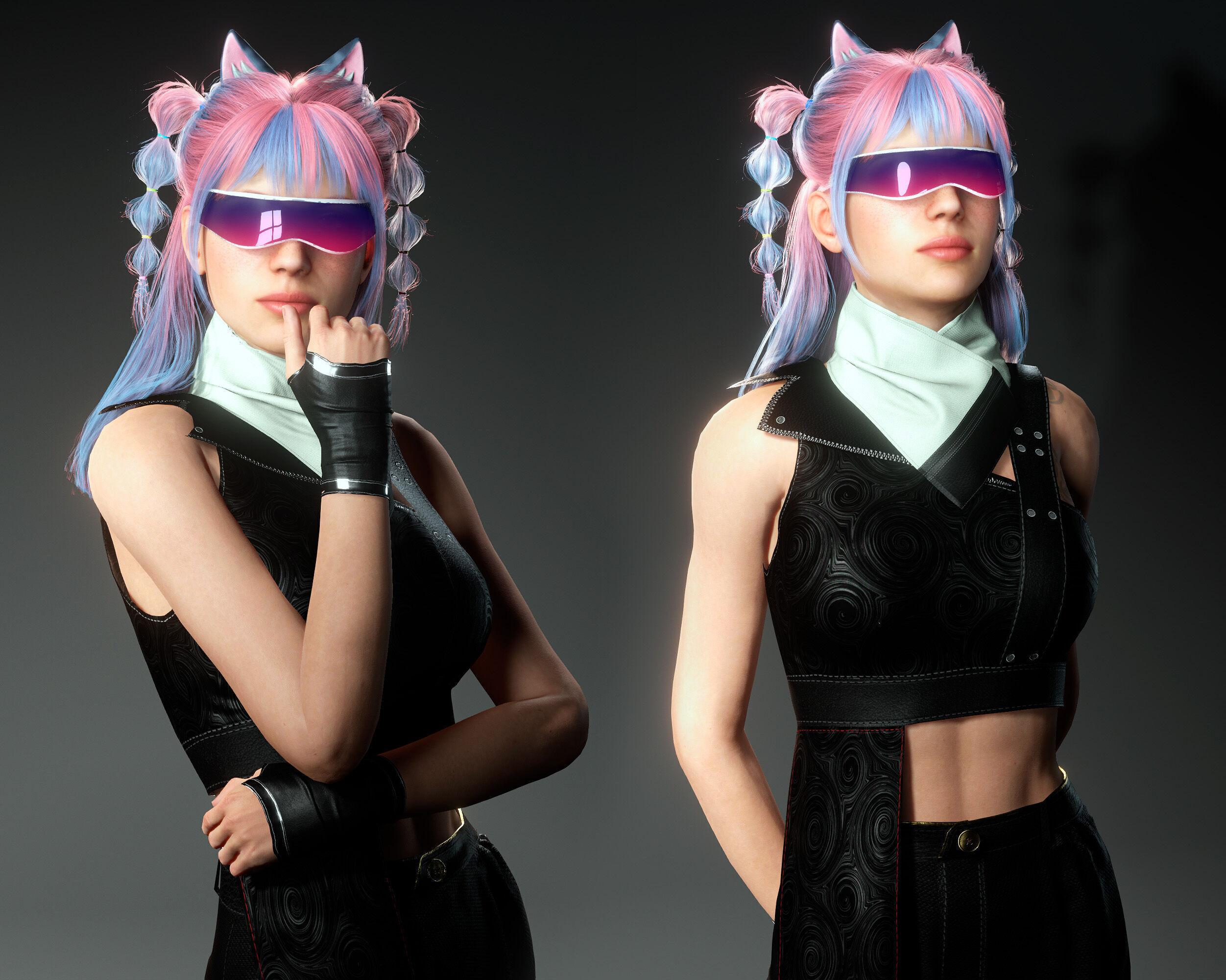 Lunara Neon Punk Female Character with Stylized Hair Low-poly 3D model_4