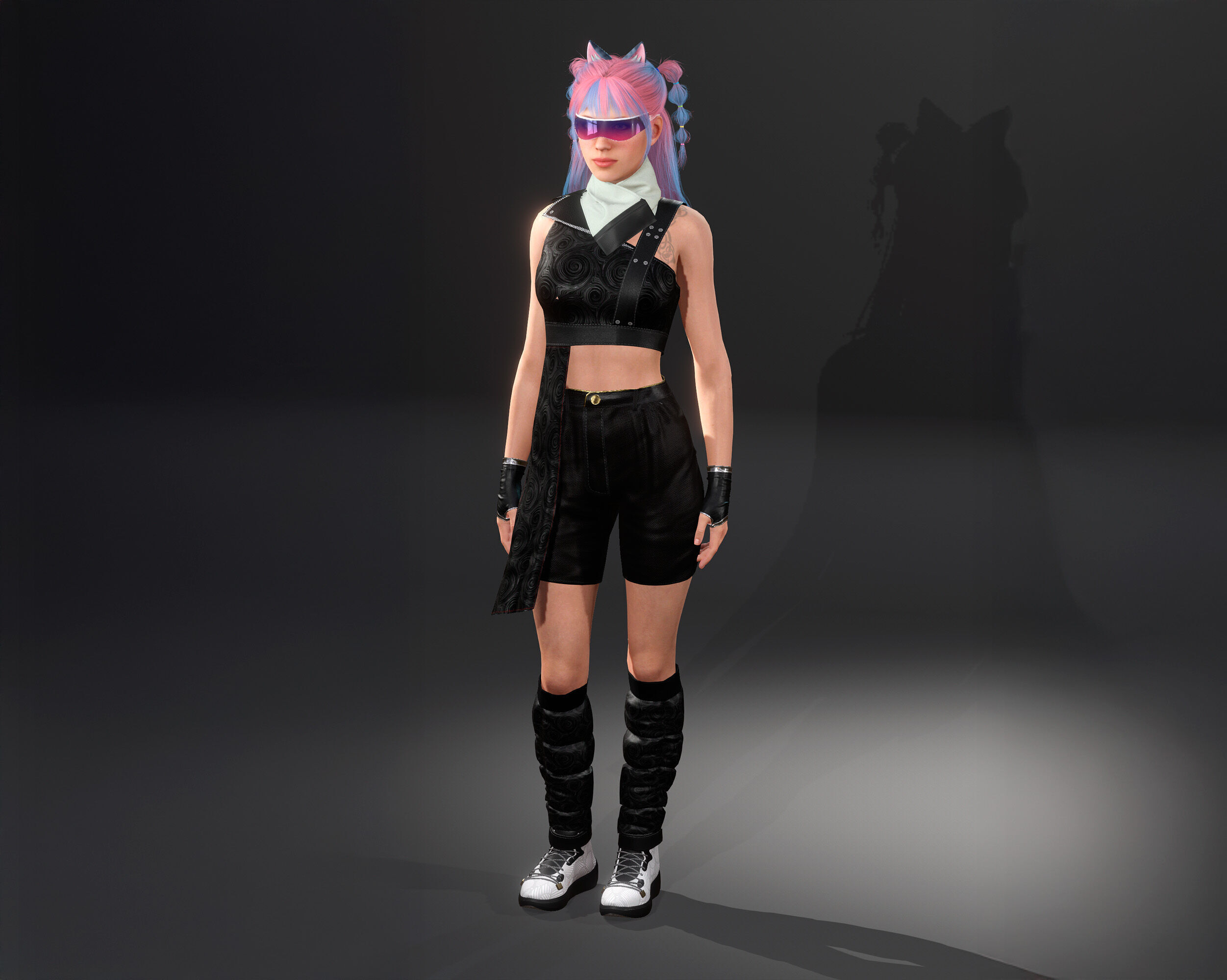 Lunara Neon Punk Female Character with Stylized Hair Low-poly 3D model_9