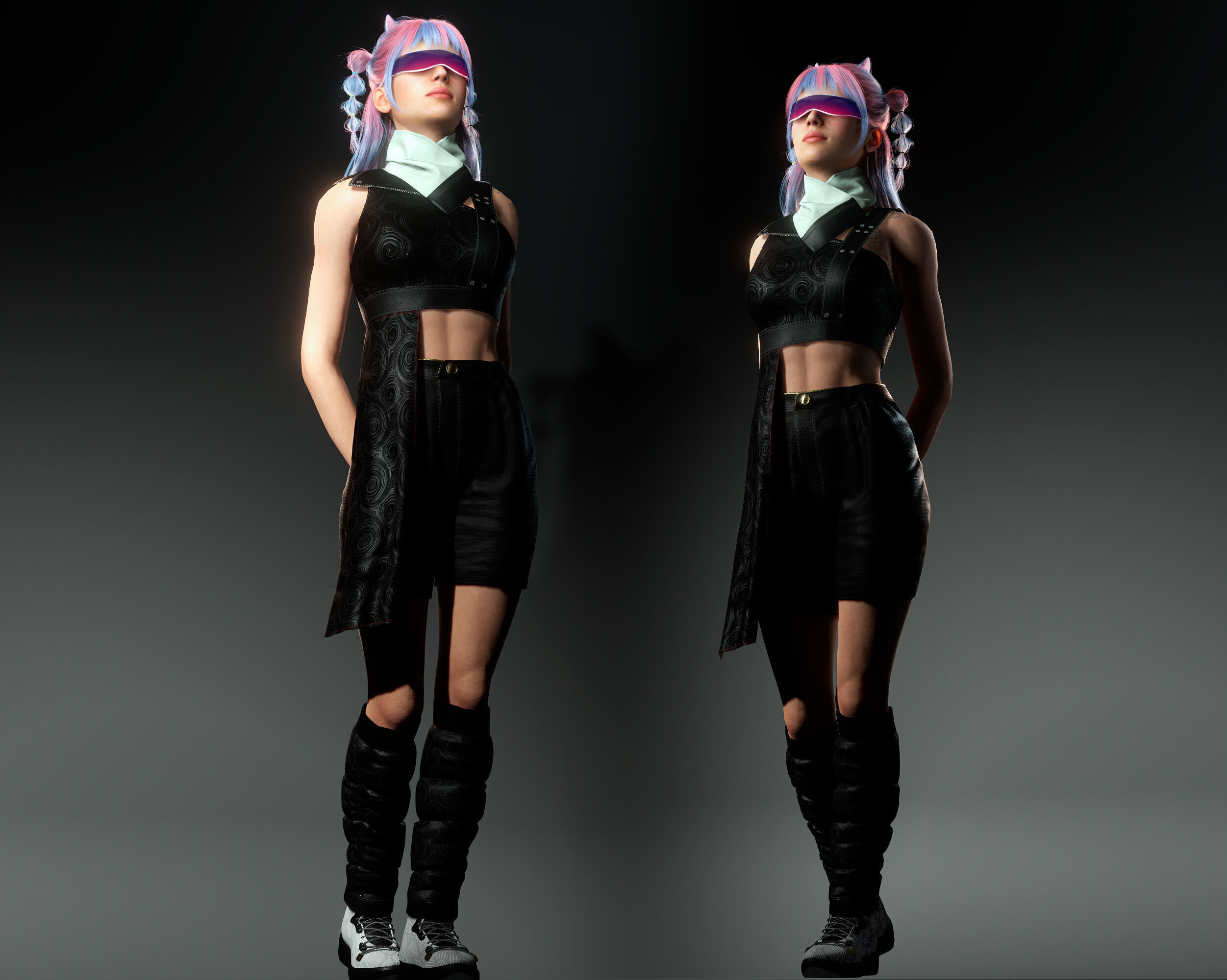 Lunara Neon Punk Female Character with Stylized Hair Low-poly 3D model_5