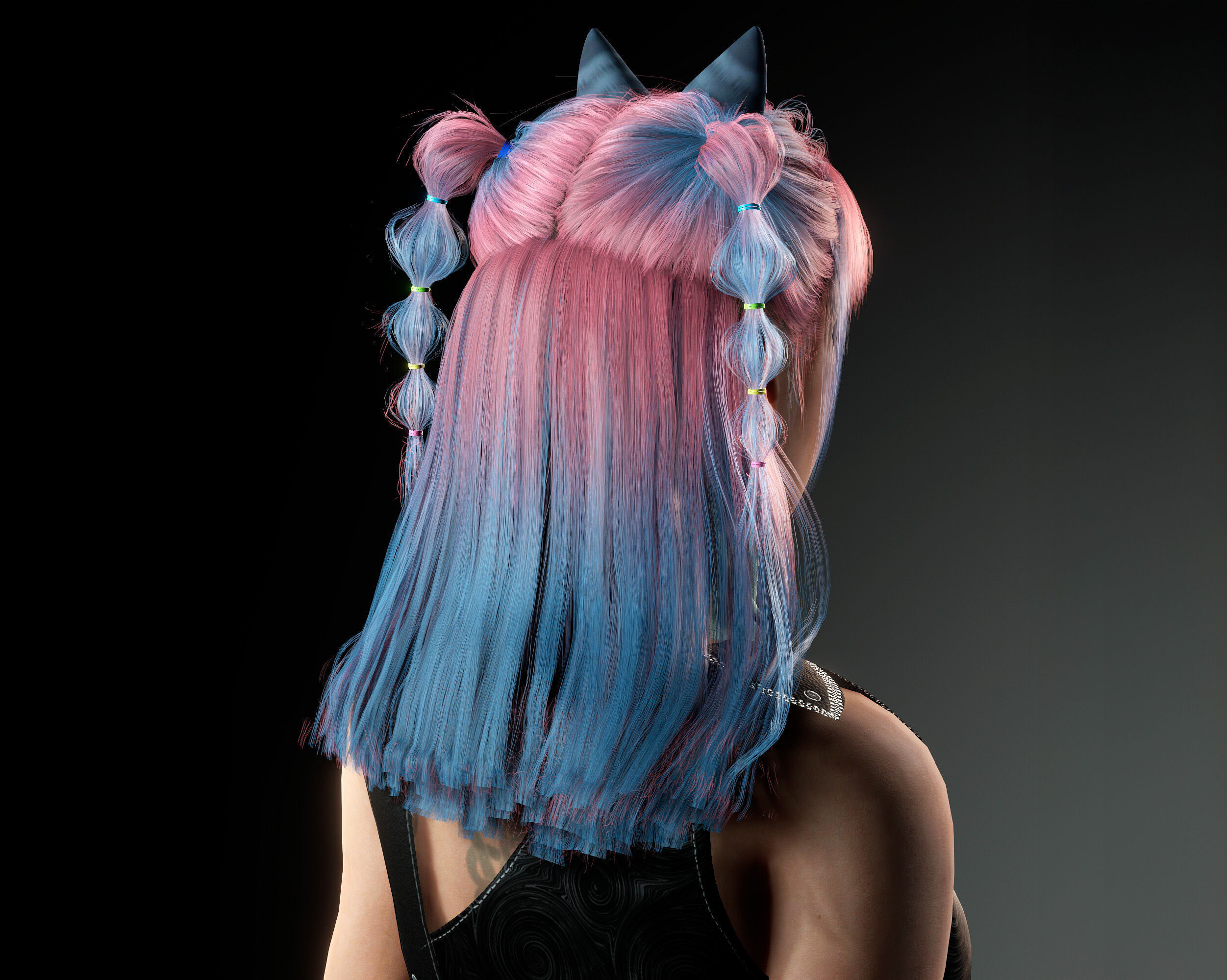 Lunara Neon Punk Female Character with Stylized Hair Low-poly 3D model_6