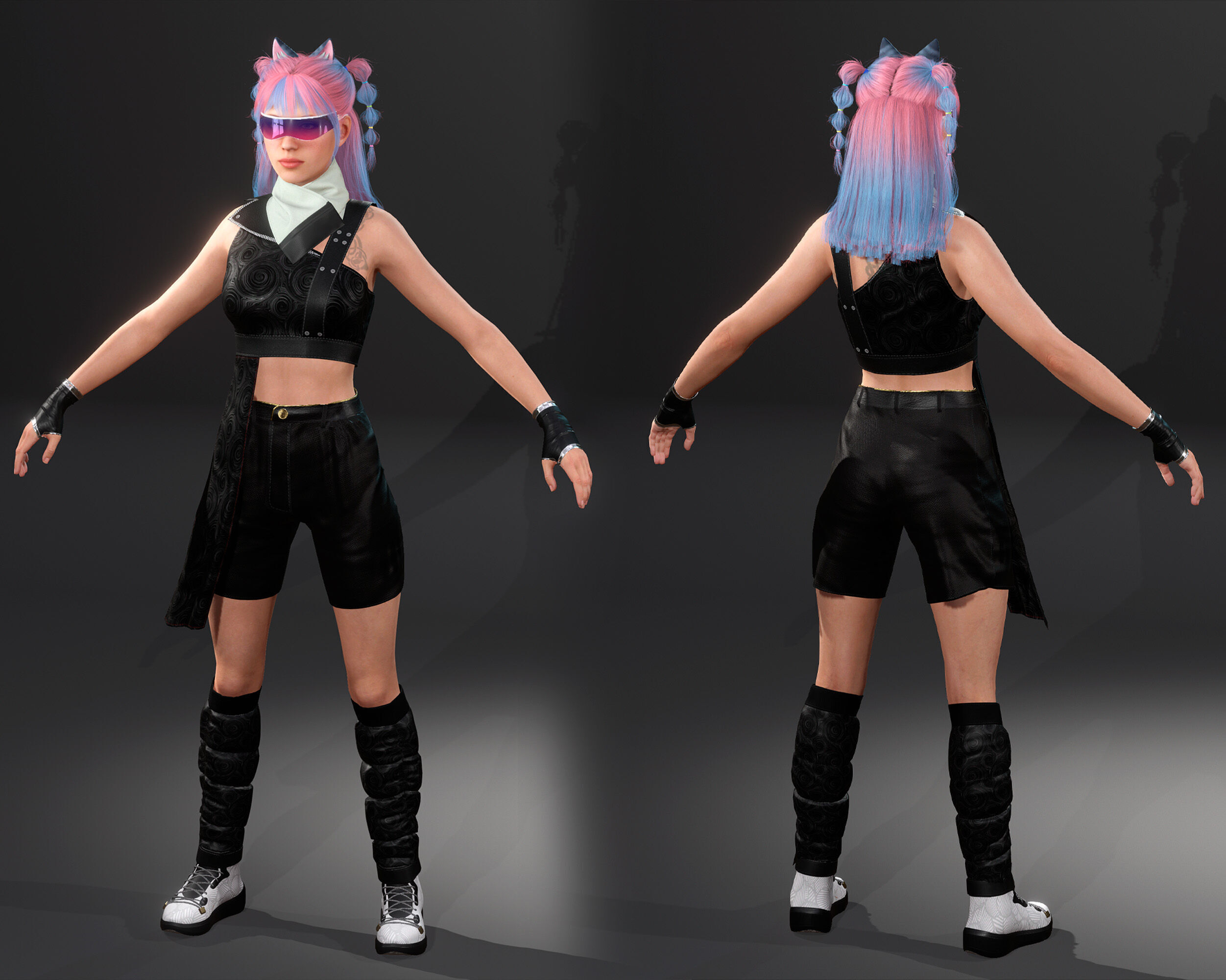 Lunara Neon Punk Female Character with Stylized Hair Low-poly 3D model_8