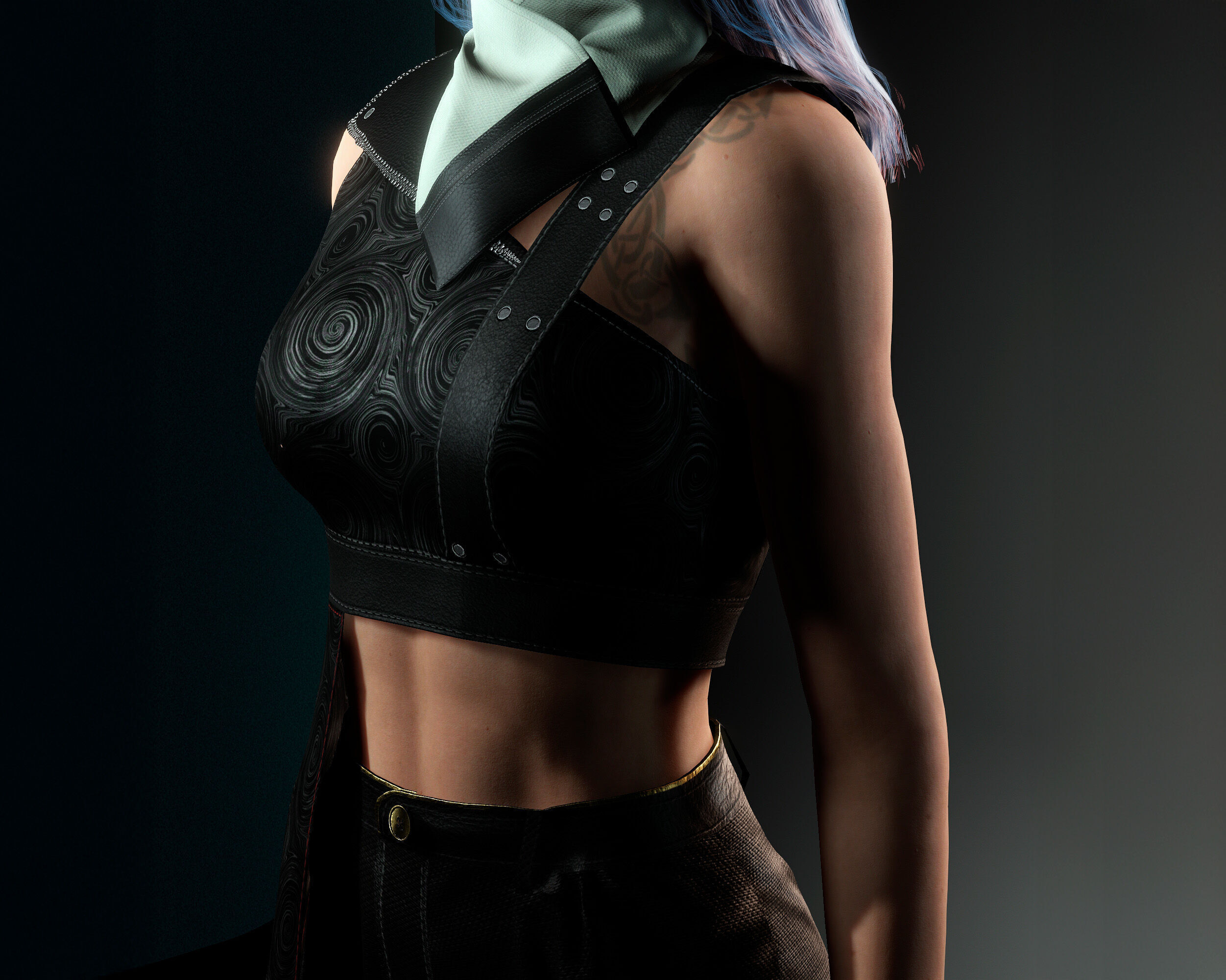 Lunara Neon Punk Female Character with Stylized Hair Low-poly 3D model_7