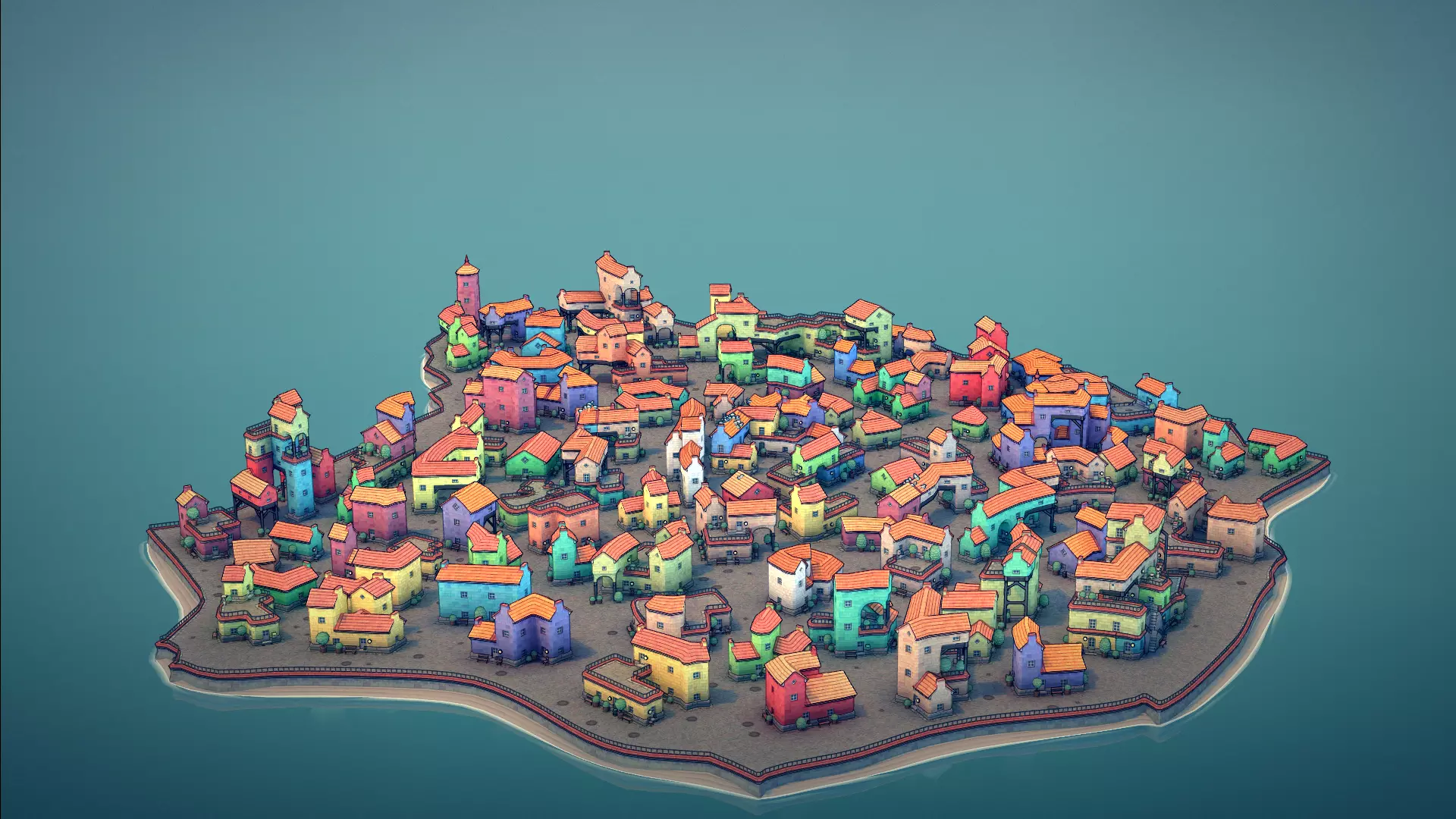 big old cute town 3D model_0