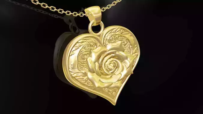 Rose Heart gold pendant jewelry 3D print model