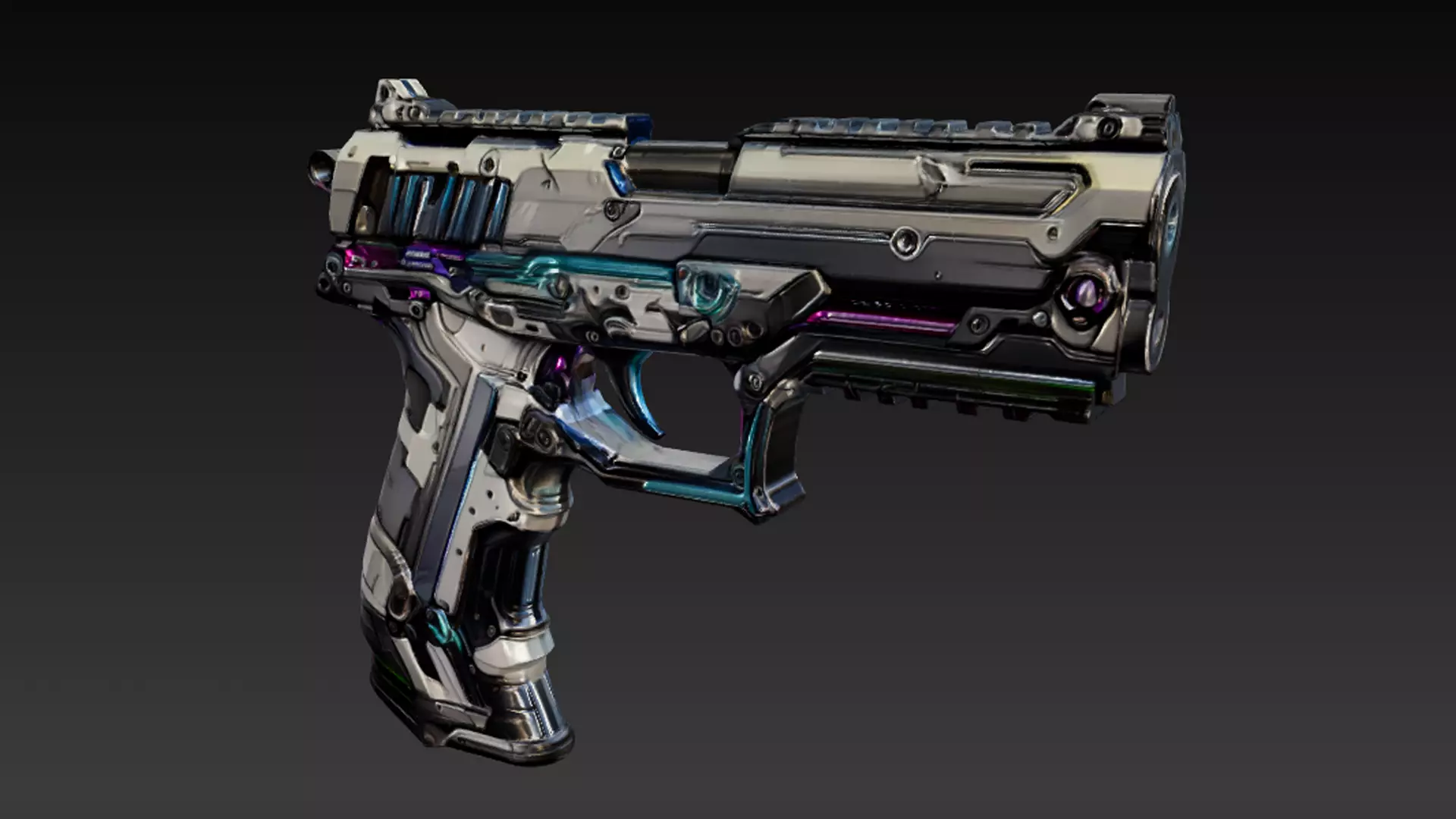 Cyberpunk Pistol Gun - Game-Ready 3D Model Low-poly 3D model_0