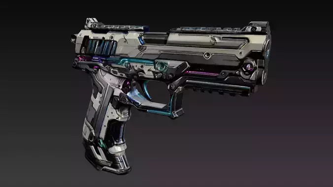 Cyberpunk Pistol Gun - Game-Ready 3D Model