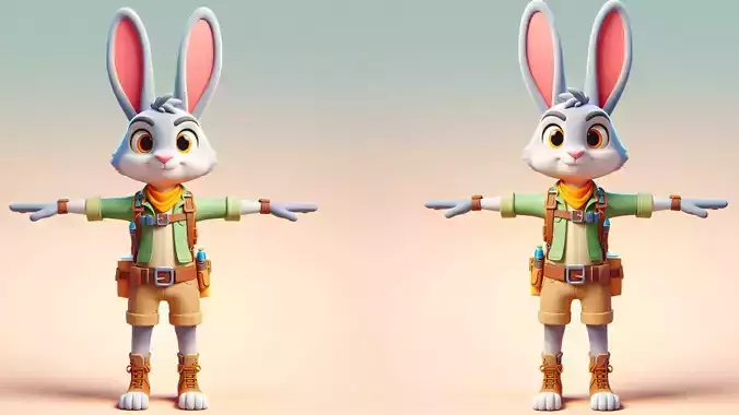 Adventure Rabbit 3D Character  Low Poly