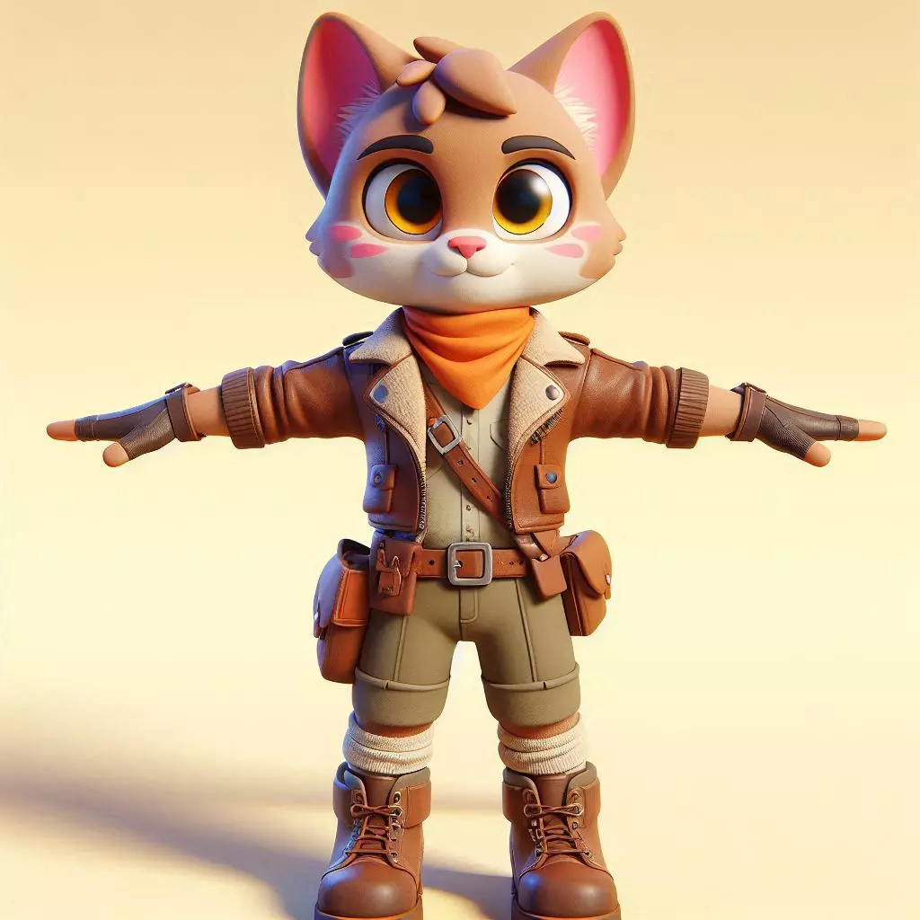 Adventure Cat 3D Character Model Low-poly 3D model_0