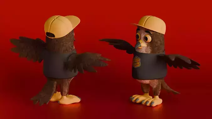 Streetwise Sparrow A 3D Cartoon Bird Character Low-poly 3D model