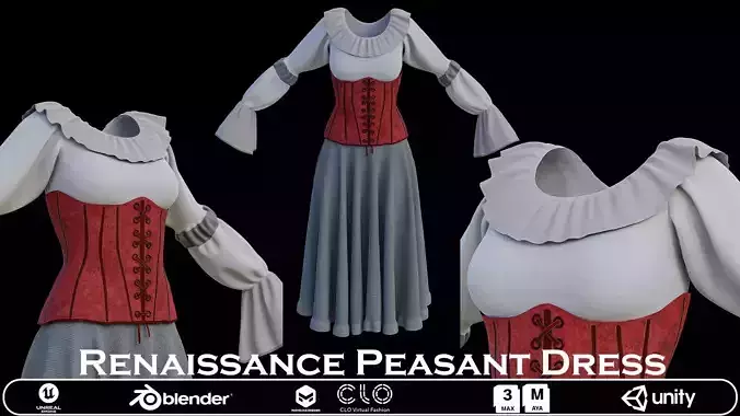 victorian Medival dress Low-poly 3D model