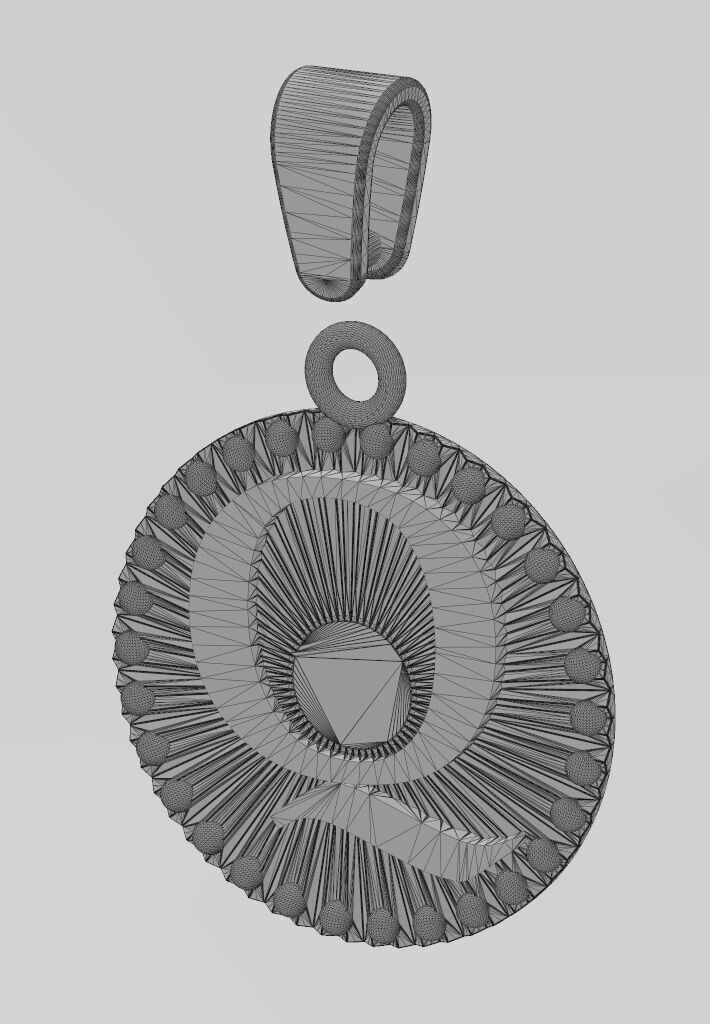 Q letter initial faceted sunrays beaded coin pendant charm 3D print model_13