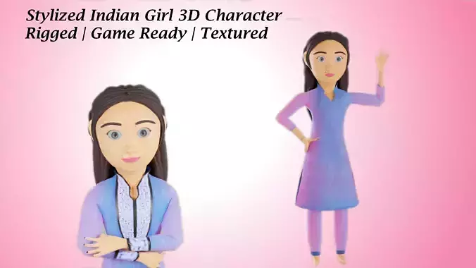 Stylized Indian Cartoon Girl 3D Character  