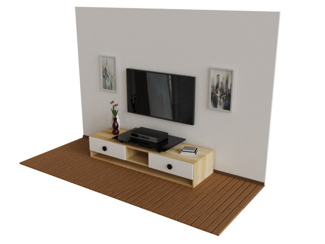TV stand set 3D model_1