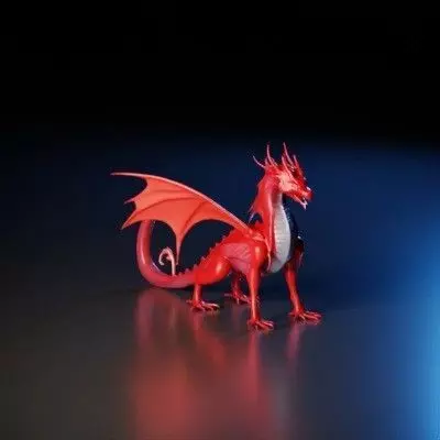 Red Fury Dragon Stylized Fantasy Creature 3D Model Low-poly 3D model_0