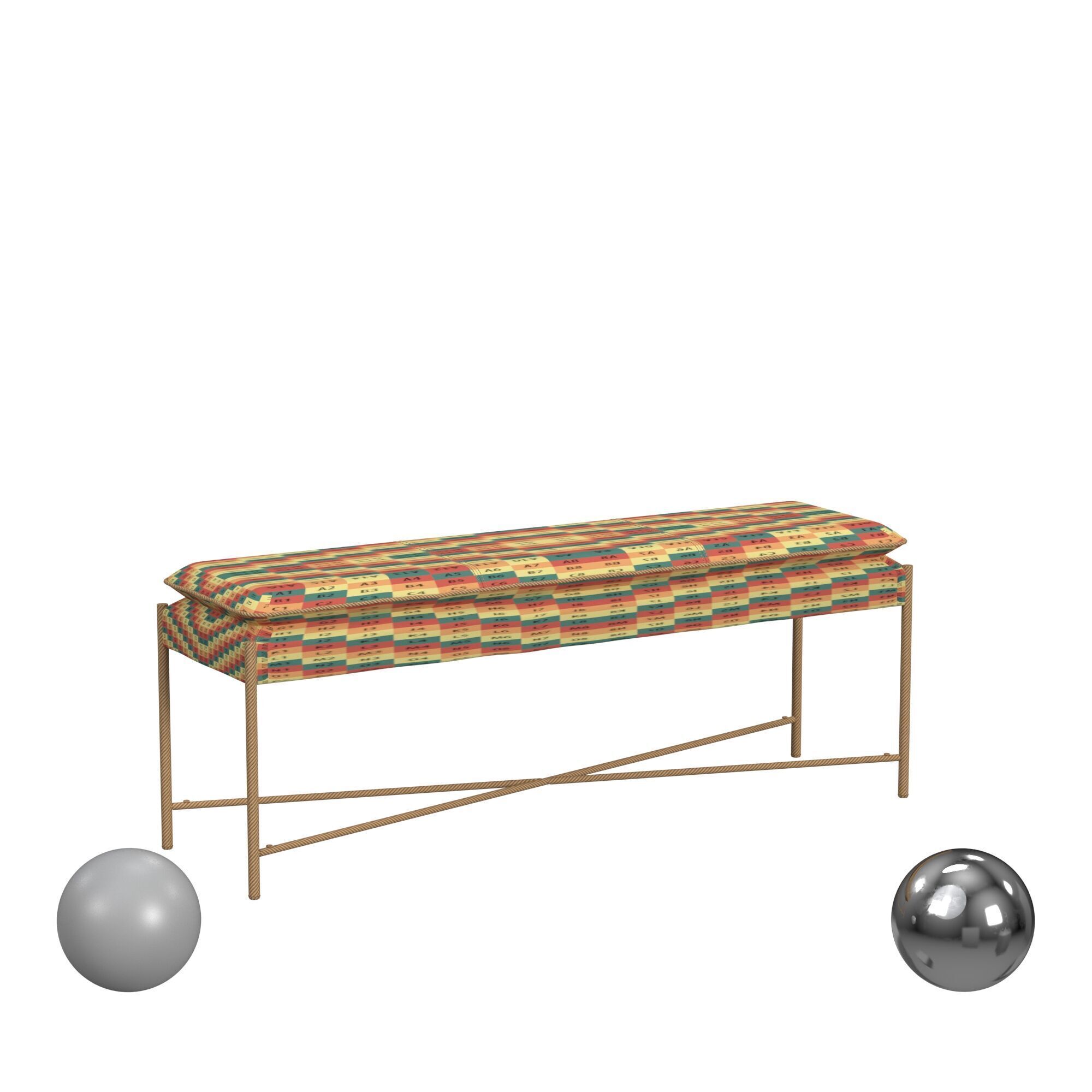 Kara Cushioned X Bench 3D model_2