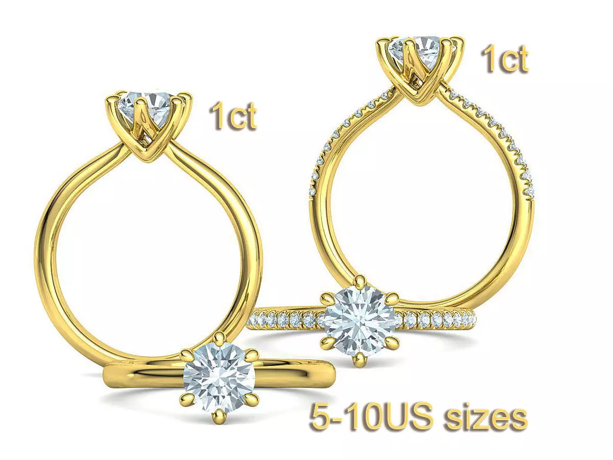 1ct Evelyn Engagement 2 Rings inside Tellis Solitaire Ring 3D print model
