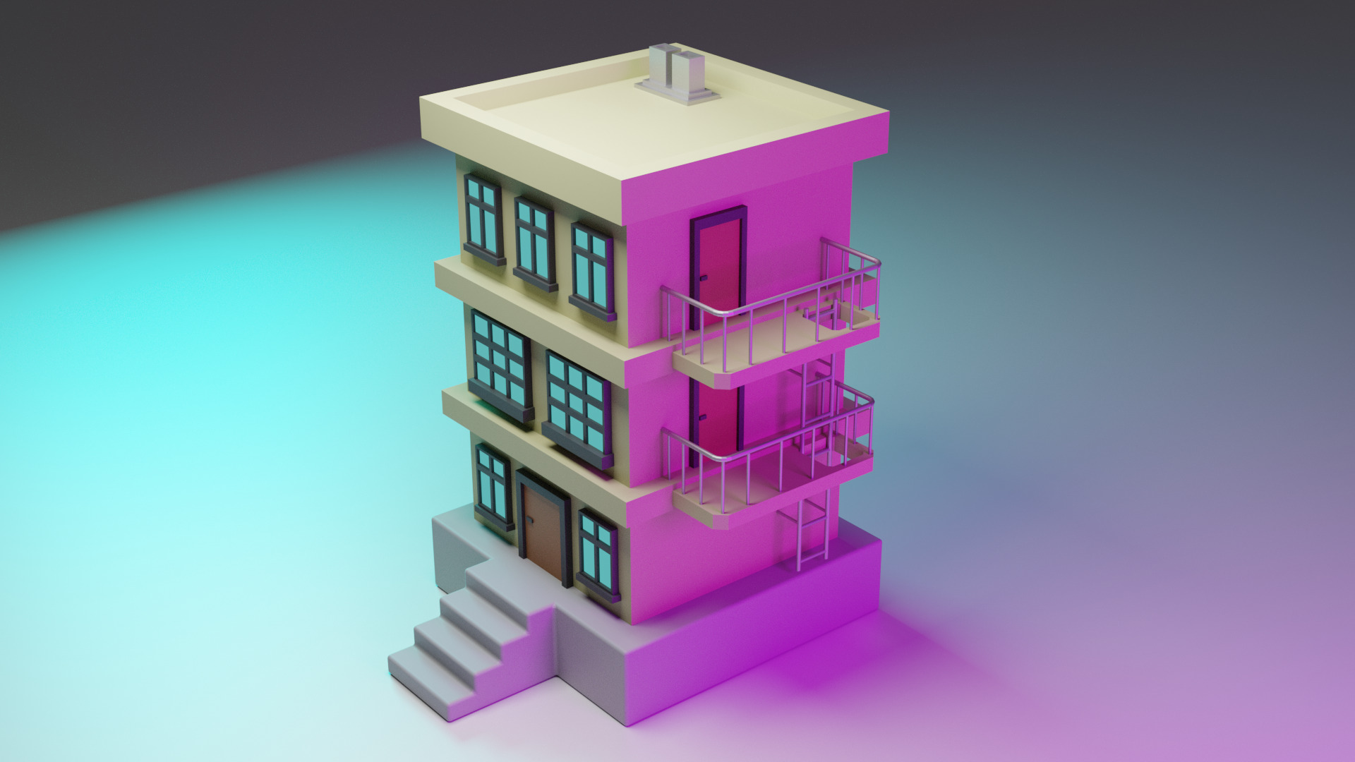 Simple High Rise Low-poly 3D model_2