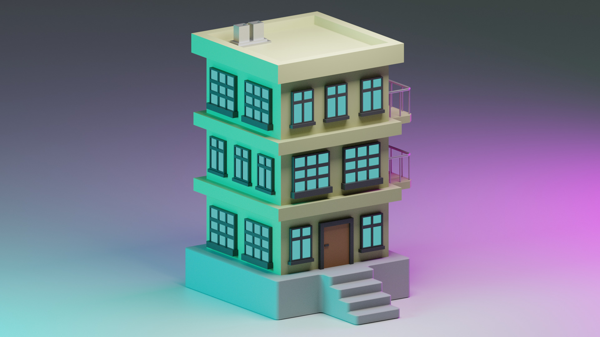 Simple High Rise Low-poly 3D model_1