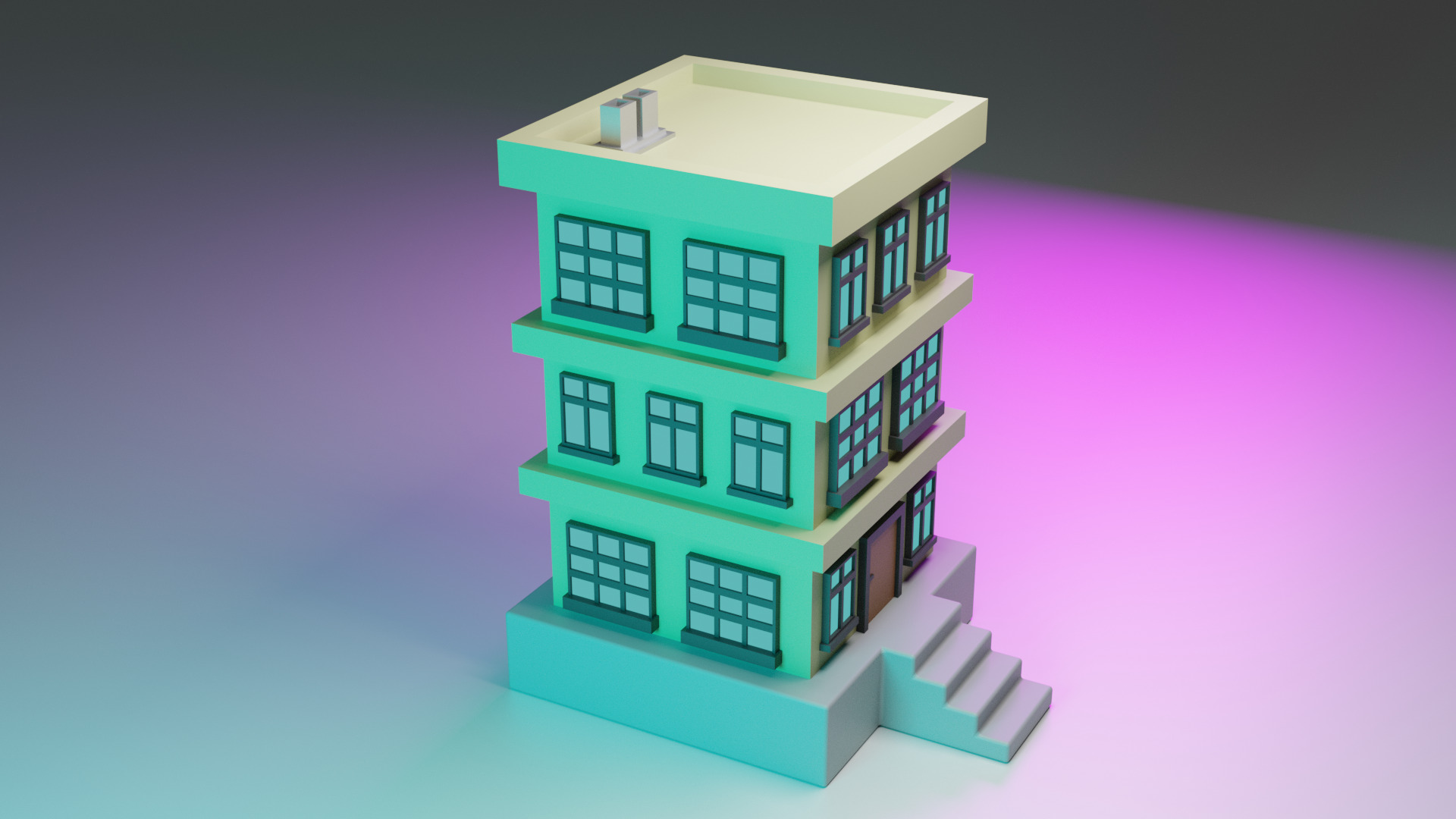 Simple High Rise Low-poly 3D model_3