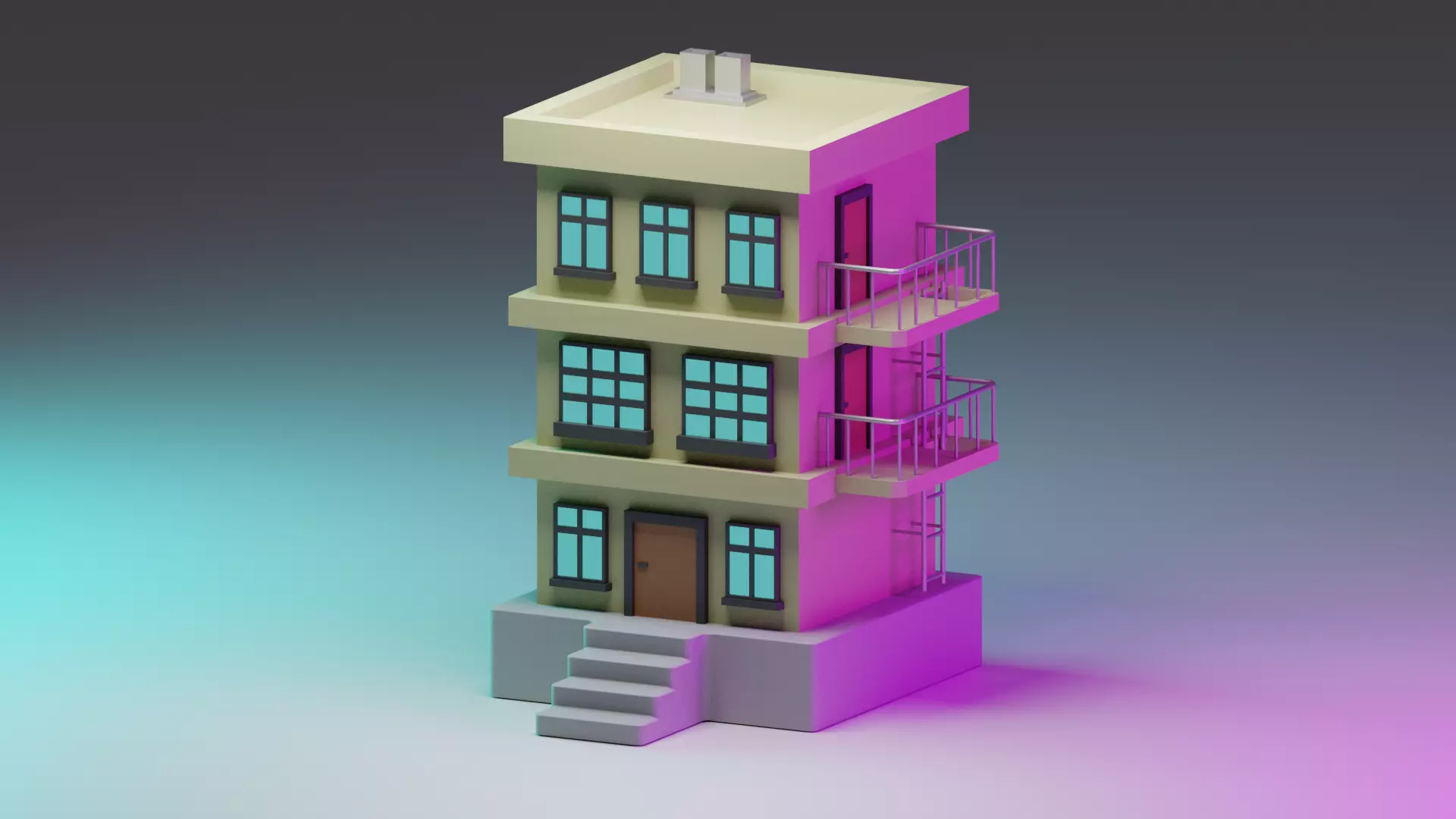 Simple High Rise Low-poly 3D model_0