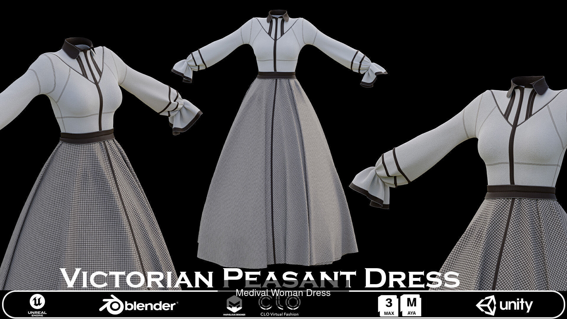 Victorian and Renaissance Peasant Dress 3D Model Collection _3
