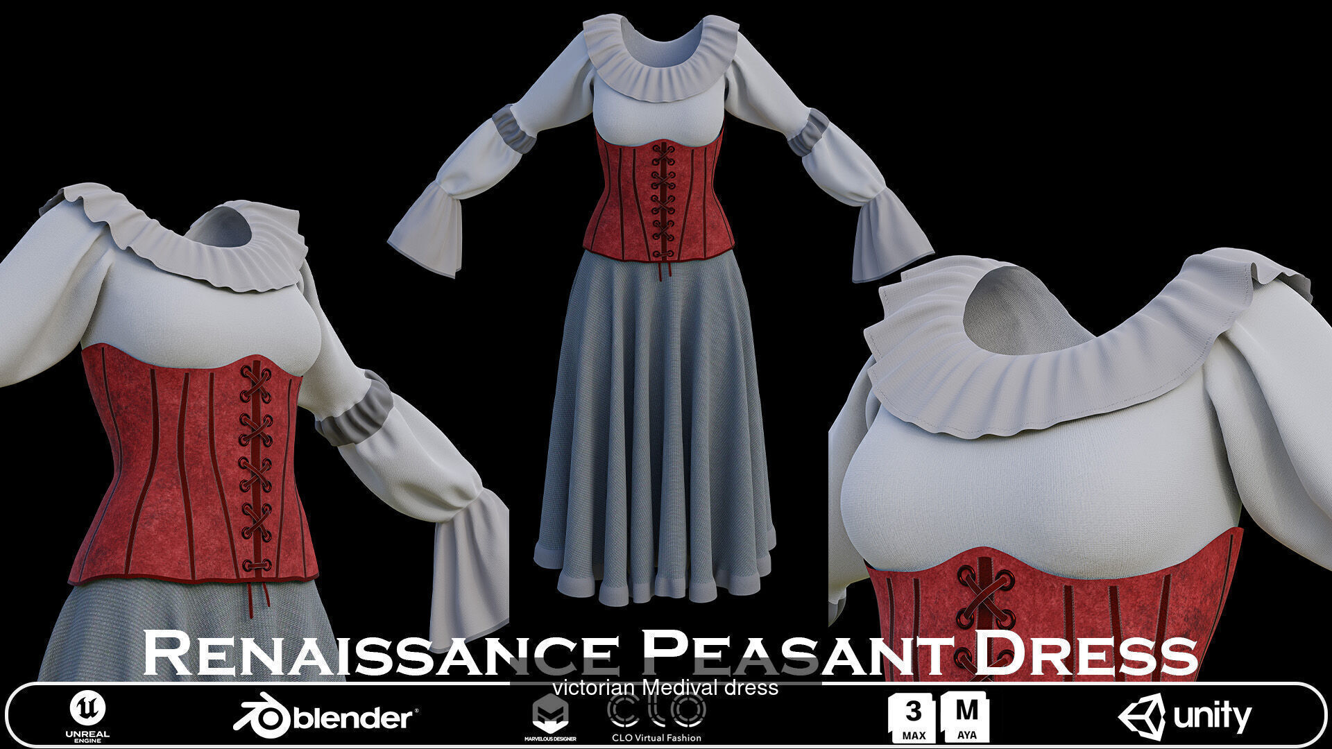 Victorian and Renaissance Peasant Dress 3D Model Collection _4