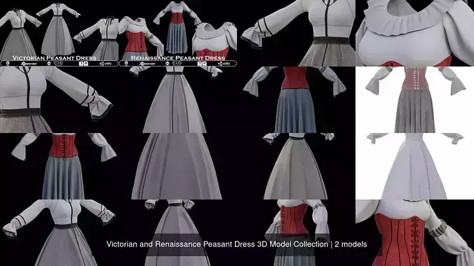 Victorian and Renaissance Peasant Dress 3D Model Collection 