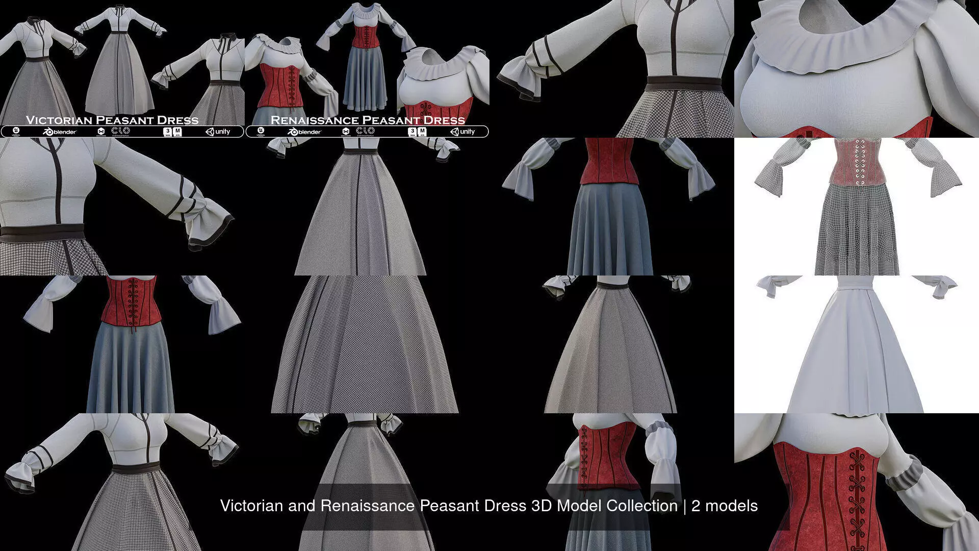 Victorian and Renaissance Peasant Dress 3D Model Collection _0