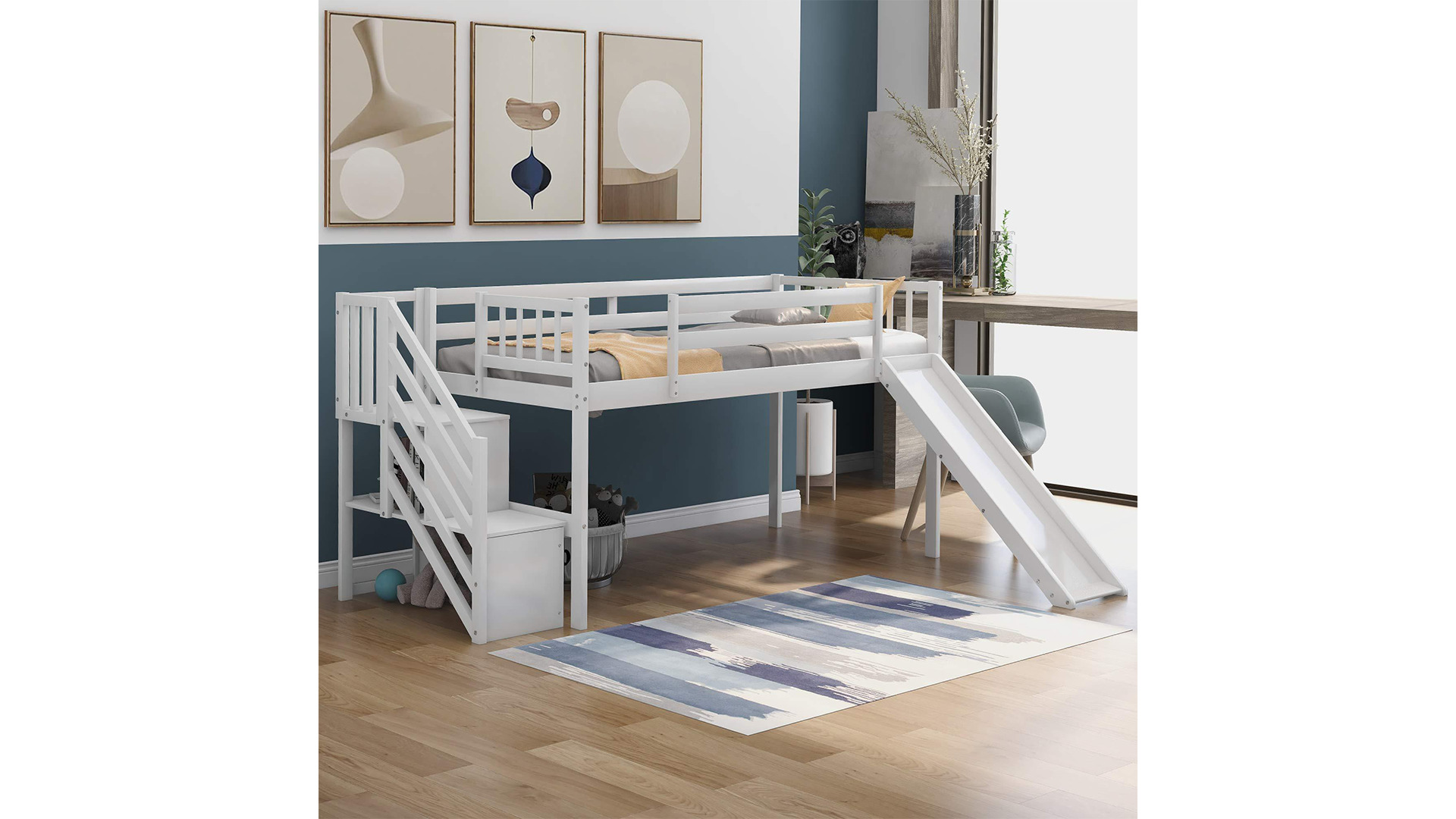 Loft Bed with Slide 3D model_4